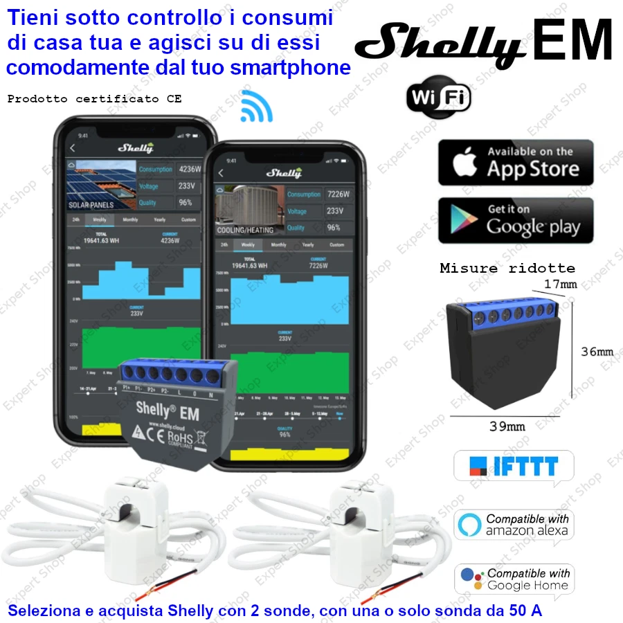 SHELLY EM sonde DOMOTICA MONITORAGGIO REMOTO IMPIANTO FOTOVOLTAICO WiFi solare