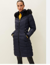 Phase Eight Synthia High Shine Coat Womens Navy Size Uk 10 #ref101