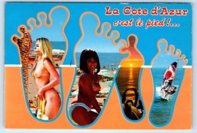 La Cote d'Azur - c'est le pied! Topless Women FRANCE 4x6 Postcard