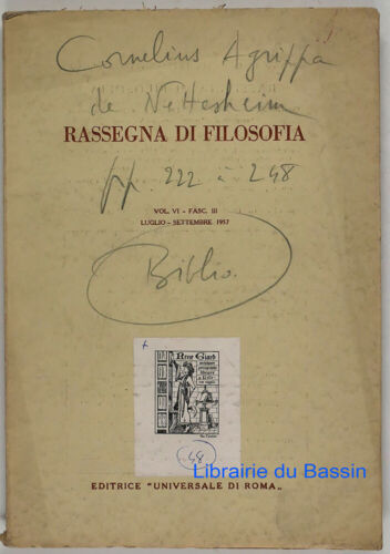Rassegna di filosofia Vol VI Fasc III Enrico Cornelio Agrippa di Nettesheim 1957 - Zdjęcie 1 z 4