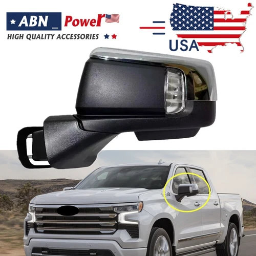 Left/Driver Side Chrome Mirror for 2019-2024 Silverado 1500 Power Heated+BSM