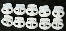 10 White 1/8" Hole Dual Hole Spring Cord lock Barrel String Toggle Slider