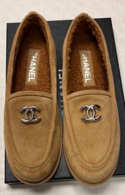 Chanel Beige Shearling CC Logo Mule Loafer, SZ 37.5 | eBay