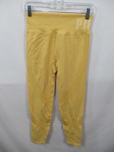Victorias Secret Womens Leggings Medium Yellow Stretch PINK Active Elastic Waist