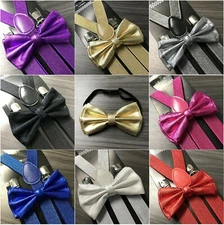 Metallic Suspender & Bow Tie Combo Set for Adults Men Women Texedo Wedding