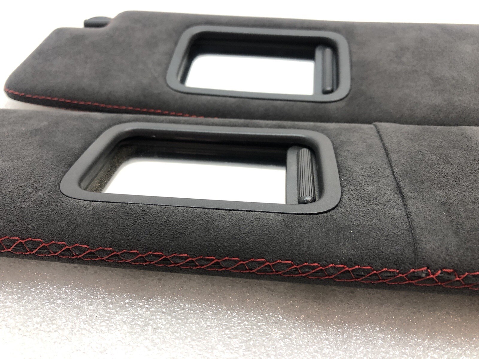 2016-2021 AUDI R8 4S COUPE ALCANTARA SUN VISOR SET PAIR BLACK RED STITCHING OEM