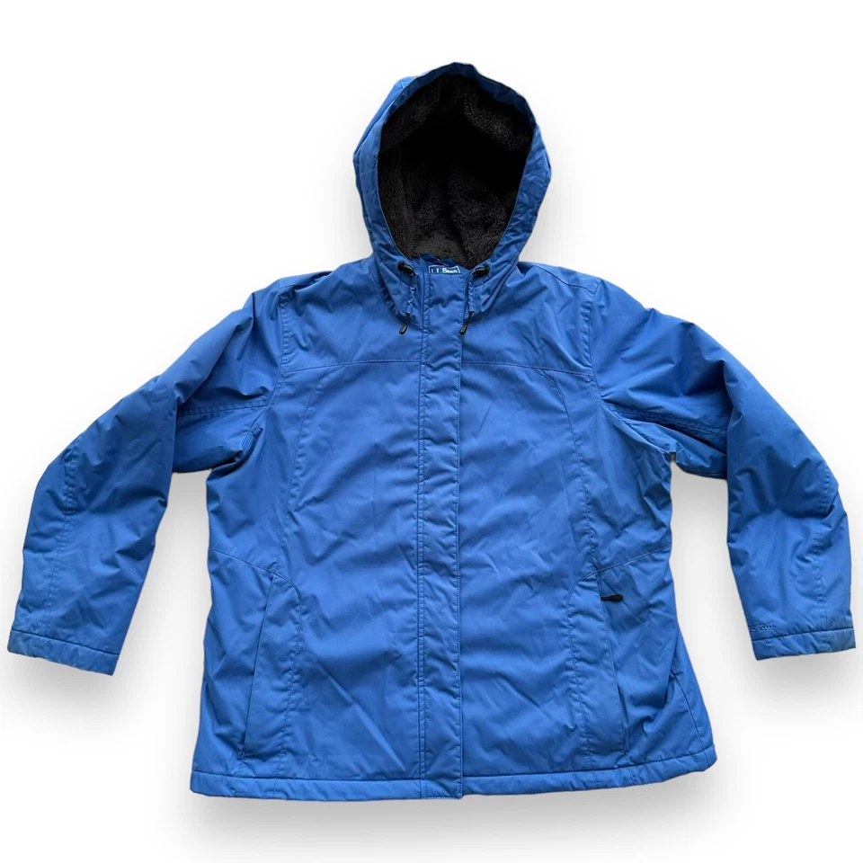 LL Bean Winter Warmer Jacket Fleece Lined Coat Hooded 271138 Womens 1X Blue