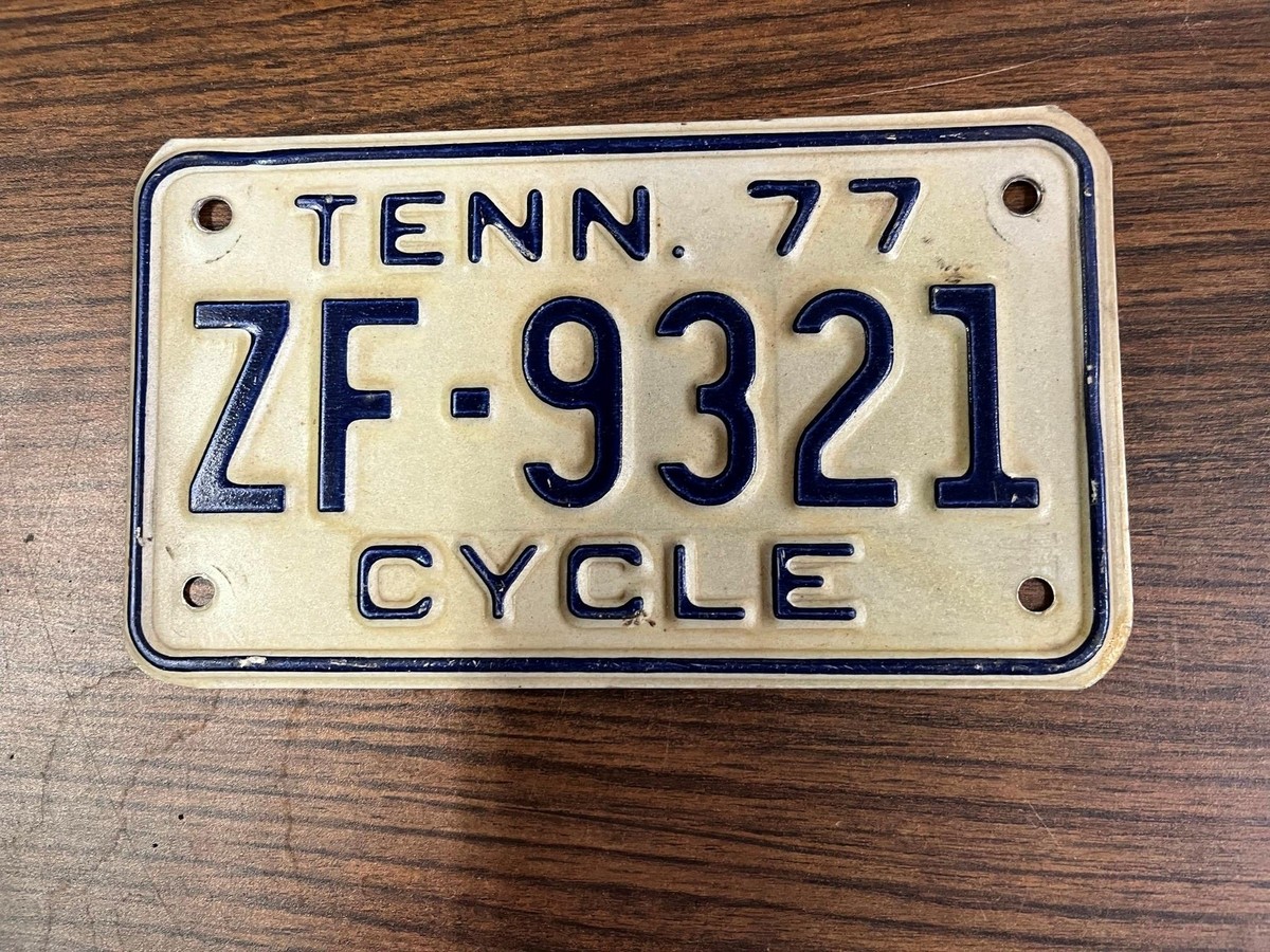 VTG Original 1977 Tennessee Motorcycle License Plate ZF-9321