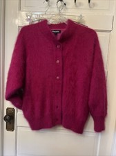 80% Angora Fuzzy Vintage Connie A. Lee Fuchsia Lined Sweater Jacket Ml 44” Bust