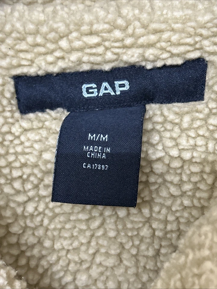 Gap Mens Trucker Jacket Sherpa Fleece Lined Beige Size Medium - Image 2 of 4