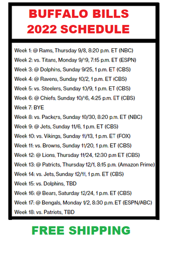 2022 Buffalo Bills NFL Football Schedule Refrigerator Magnet 4X6 Inches EBay