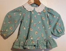 Vintage 80s Oshkosh B'gosh Bunnies on Ice Dress 18M Corduroy Blue Tiered Collar