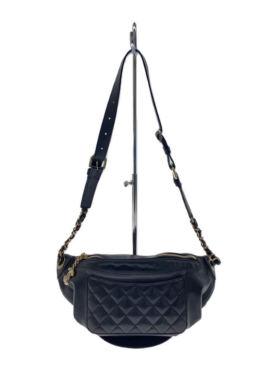 CHANEL Matelassé Lambskin Waist Bag Shoulder Bag Black A57832