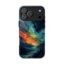 Phone Ink - Case for iPhone/Galaxy/Pixel - Glitch Wilderness Blue Green