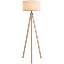 Image of HOMCOM Wood Tripod Floor Lamp Home Lighting Elegant E27 Bulb Linen Shade Beige