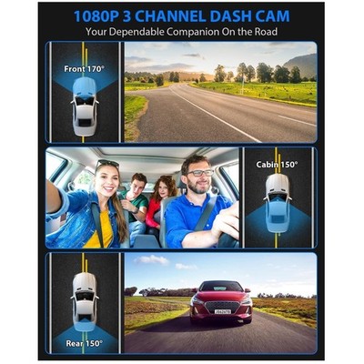 Triple Dash Cam with 170° Front and Rear Cameras