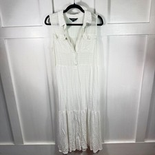 Simply Vera Wang White Maxi Dress Sleeveless Button Front Pockets Sheer Size M