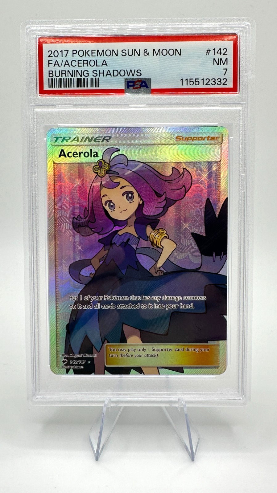 2017 Pokemon Sun & Moon Burning Shadows: Acerola #142 - PSA 7