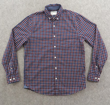 Express Shirt Mens Medium Blue Purple Button Down Twill Plaid Long Sleeve Slim