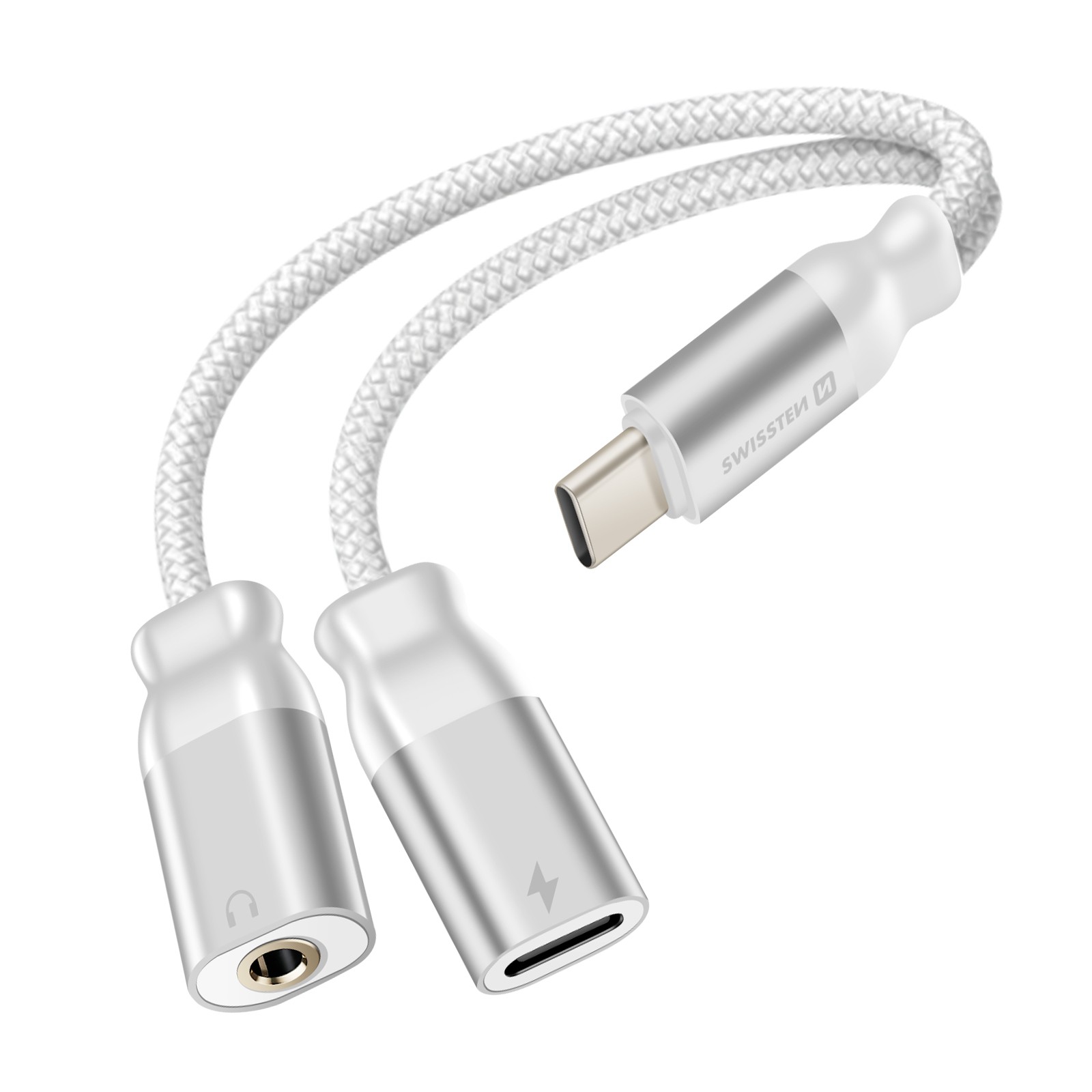 Répartiteur USB-C vers Jack 3.5mm Swissten en nylon tressé robuste avec puce audio intégrée