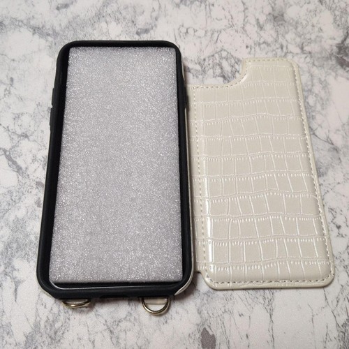 Apple iPhone SE 3 Crocodile Embossed White Leather Shoulder Strap Case - Photo 3 sur 4