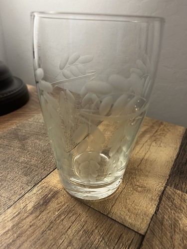 Vintage Art Deco Cocktail Shaker Etched Glass Stainless Steel Top - Picture 2 of 11