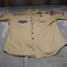 Boy Scouts of America Shirt Men XL Beige Official Patches Scoutmaster Uniform