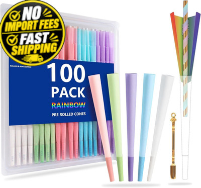 100 Pack Colorful Rolling Papers Pre Rolled Cones King Size - 108mm colorful