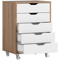 Vinsetto Mobile Filing Cabinet, 5-drawer File Cabinet with Wheels, Oak