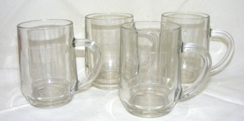 Vintage USA Glass Set of Four 10 Oz Mugs Etched Initials CEB C Handle