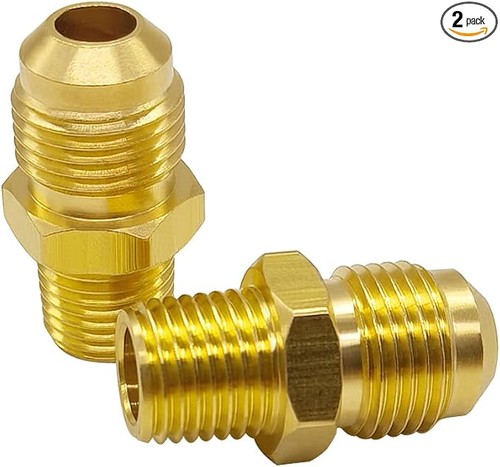 3/8" Flare to 1/4" NPT Male Brass Tube Fitting, 2 Pack