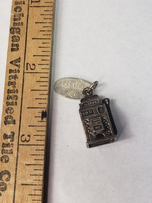 Vintage Las Vegas Nevada Sterling Silver Casino Slot Machine Charm 24mm