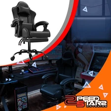 Black Recliner Swivel Home Computer Gaming Chair w/ Linkage Armrest & Footrest