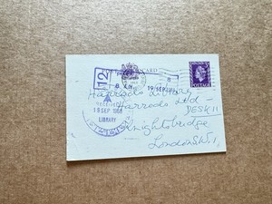 Great Britain 1960s Library Postal Card (D) +Post Opened #12 +Purple Boxed Chop