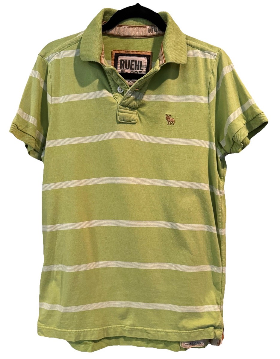 Ruehl No.925 Green & White Men's Striped Bulldog Polo