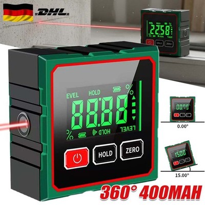 NEU Digital Winkelmesser Wasserwaage Magnetisch LCD Neigungsmesser Mit Laser DHL