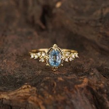 Dainty Engagement Ring 1.75Ct Oval Cut Aquamarine 14k Rose Gold Finish in Size L