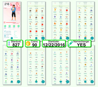 Pokémon Acc Go   Lvl 22   94 2016 Old Pokémon   2016 Created