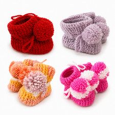 Deluxe Baby Gift Handmade Baby Booties Multicolor Pom Pom Crochet Newborn Shoes