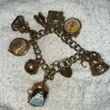 Heavy Antique 9ct Gold Charm Bracelet Victoria Sovereign Toshikane Masonic 133g