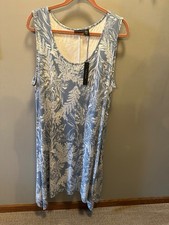 TAHARI Women's Plus 2X Blue/White Floral Print Knit Tank Dress NEW WITH TAG!