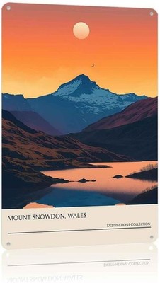 Tin Metal Signs Home Décor 8x12 Inch Minimalist Mountain Wall Art Mount Snowdon