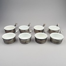 Set Of 8 Antique Gorham Gm Co Silver Plate Pierced Ramekin Holders Porcelain... Set Of 8 Antique Gorham Gm Co Silver Plate Pierced Ramekin Holders Porcelain...