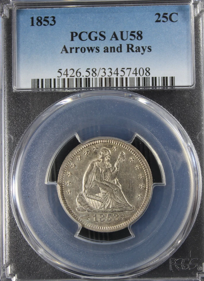 1853 AU58 Seated Liberty Quarter, Arrows and Rays, PCGS 33457408 - Image 3 of 4