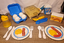 VTG 1987 Fisher-Price Fun With Food Super Skillet Breakfast Bacon Eggs Utensils