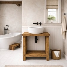 Freestanding rustic bathroom washstand Unit Solid Wood Vanity Sink Stand