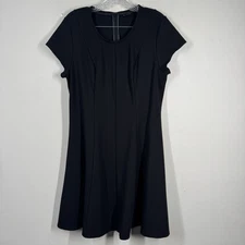 H Halston Ponte Fit Flare Swing Paneled Dress Cap Sleeve Sz 16 Minimal Capsule