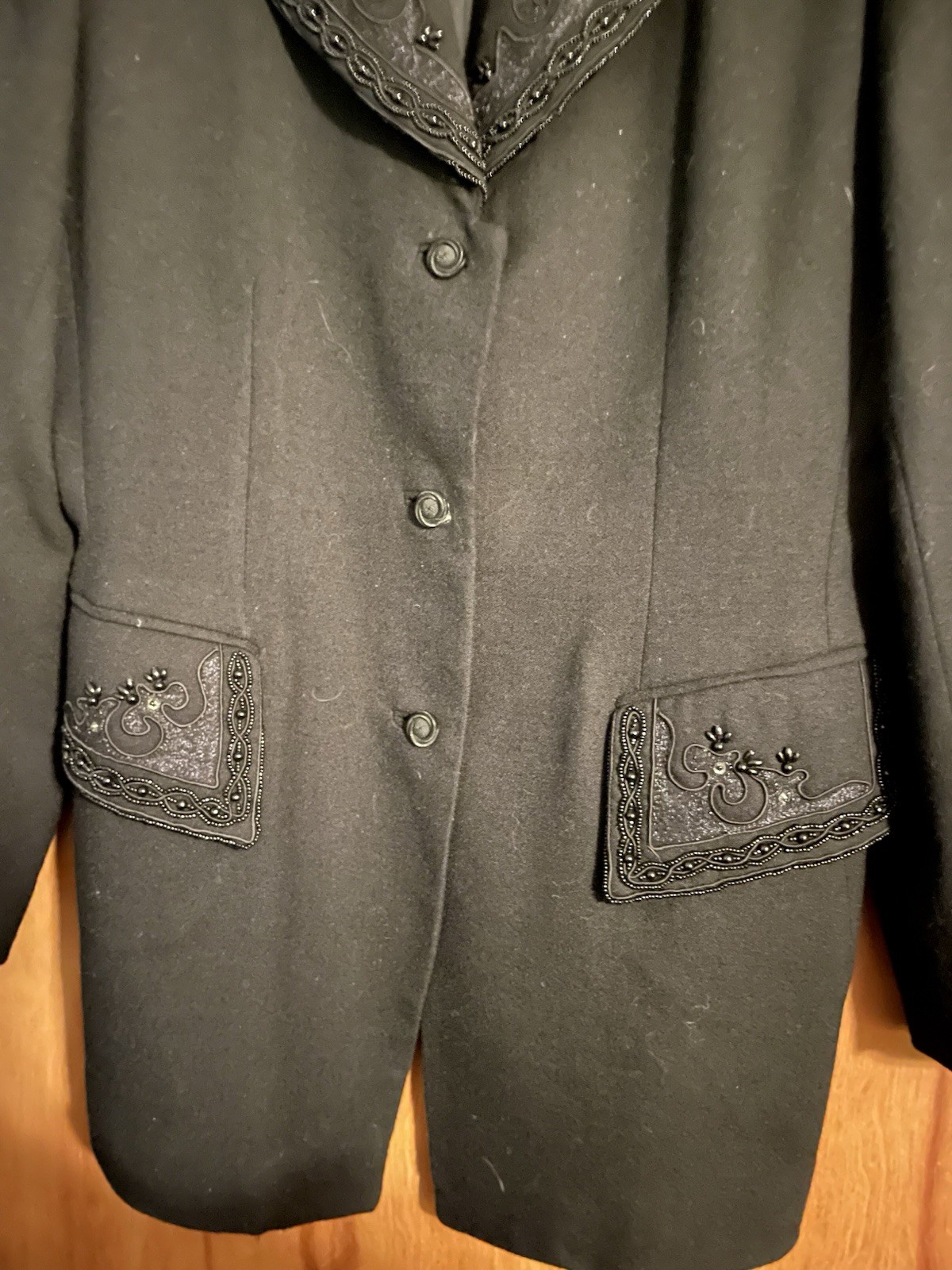 VINTAGE JOHN MEYER OF NORWICH STUNNING BLACK BEADED COCKTAIL PARTY BLAZER  SZ 12