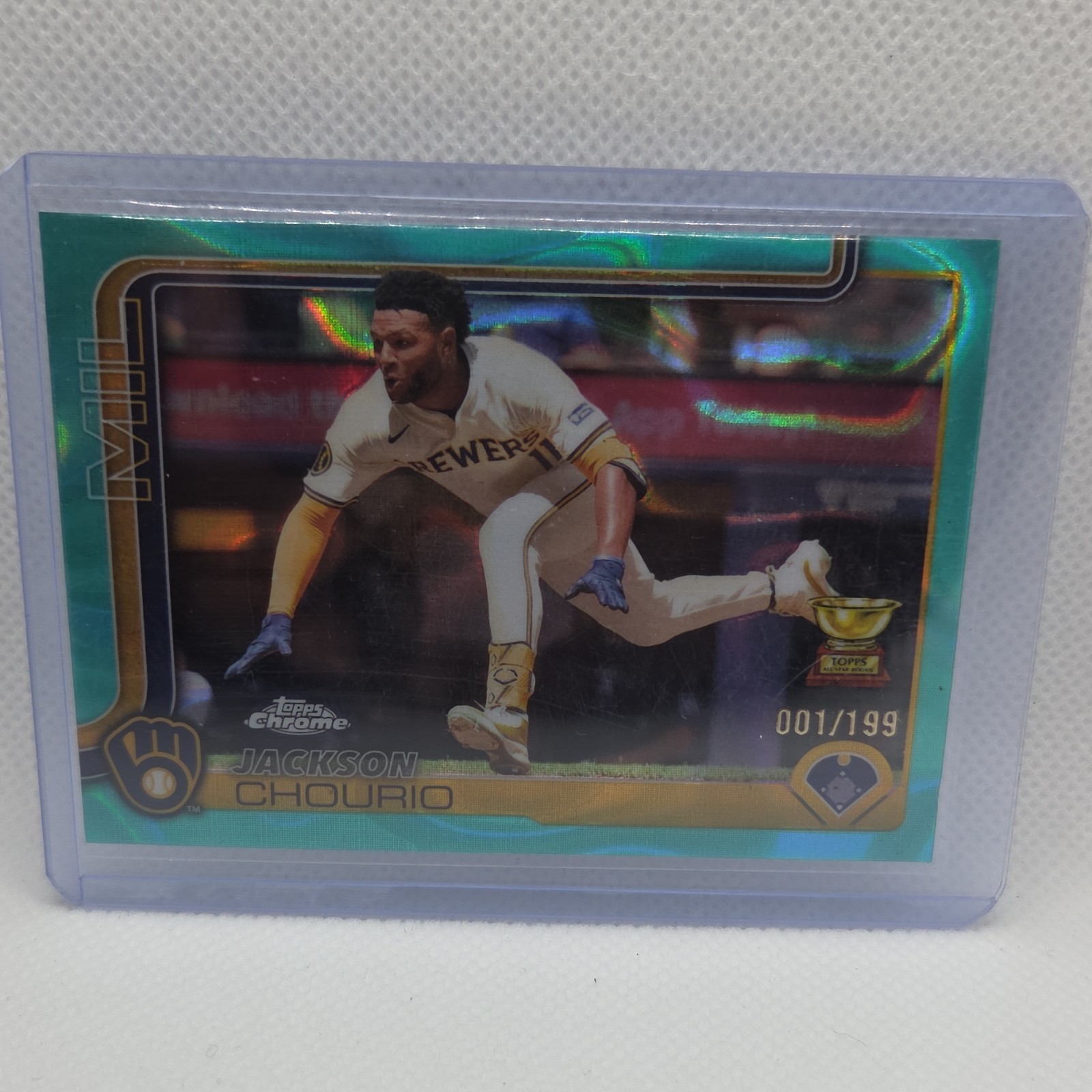 Topps Chrome 2025 Jackson Chourio #262 Aqua /199 Brewers Baseball
