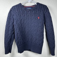 Polo Ralph Lauren Cable Knit Sweater Youth Size 6 Navy Blue Cotton Logo Preppy